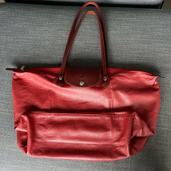 Rossi and Caruso Red Leather Shoulder Bag Trieste. Foldable. - Picture 5 of 9